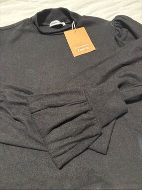 Reformation Black Knit Puff-Sleeve Top